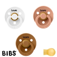 BIBS Colour Sutter med navn str2, 1 Caramel, 1 White, 1 Peach, Runde latex
